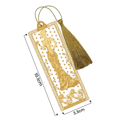 Diviniti 24K Gold Plated Bookmark with String | Design - Lady | Size -10cm x 4cm|Luxury Gifting