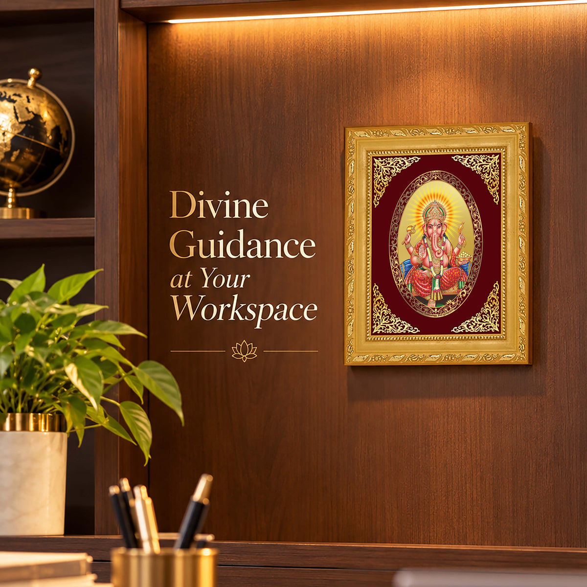 24K Gold-Plated Lord Ganesha Frame | Premium Gift Box | 21.5x17.5 CM