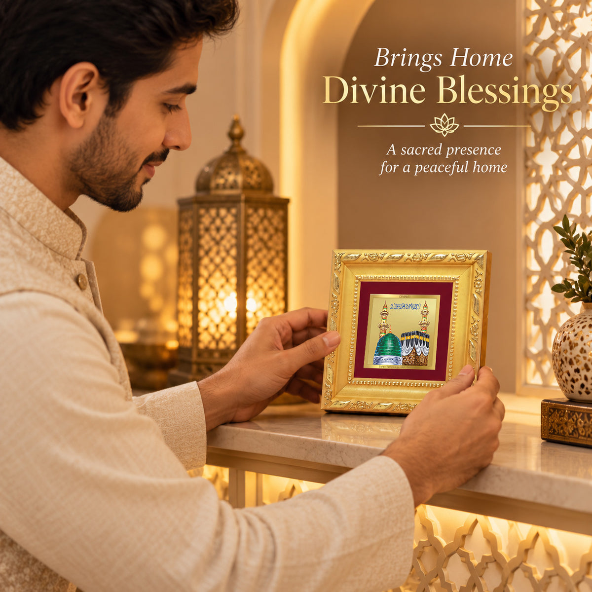 24K Gold-Plated Mecca Madina Frame | Premium Gift Box | 10x10 CM
