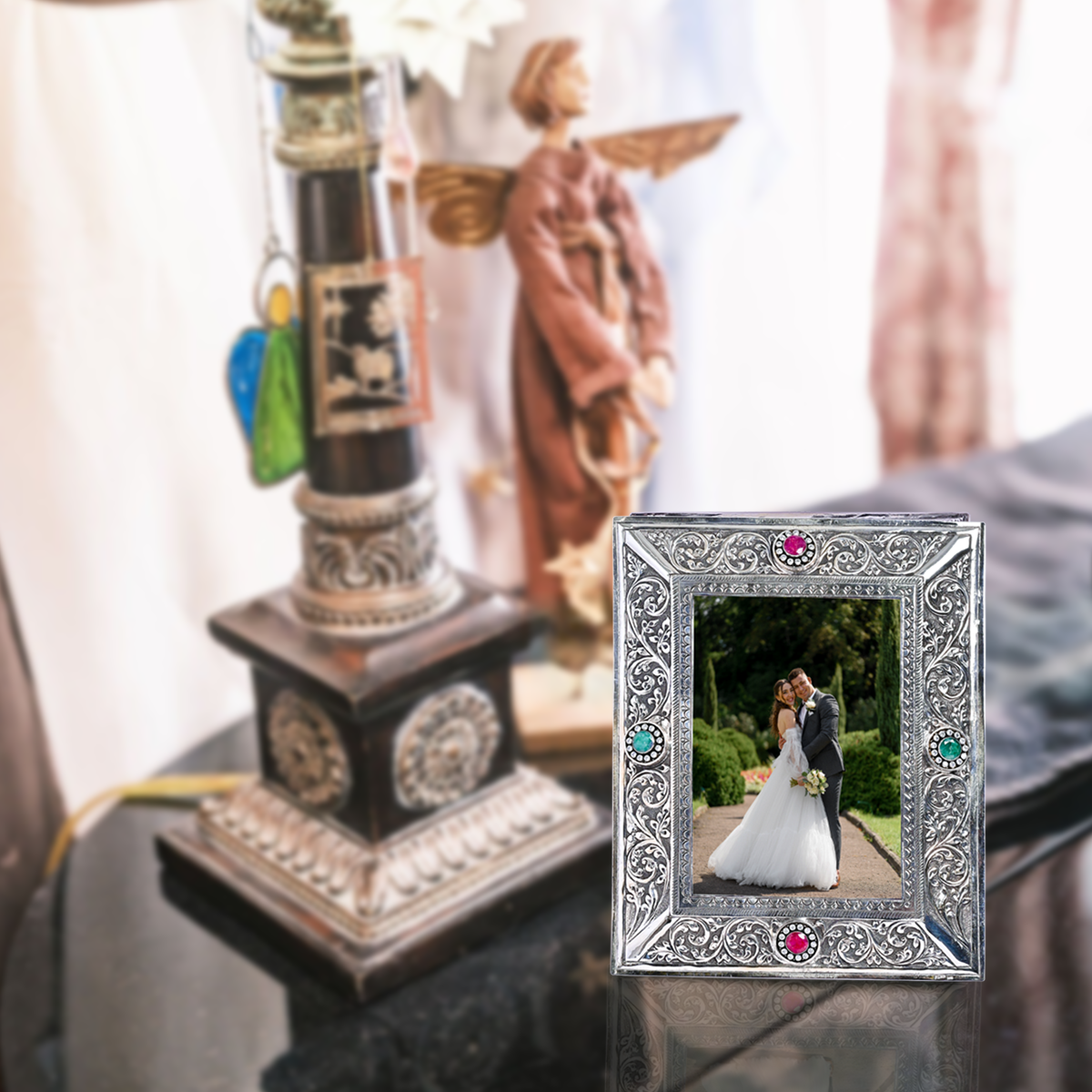 Pure Silver Vintage Evil Eyes Photo Frame Rectangle Design (20x26 cm 570g)