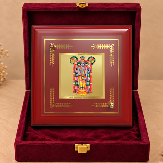 24K Gold-Plated Lord Guruvayurappan MDF Frame | Premium Gift Box | 10x10 CM
