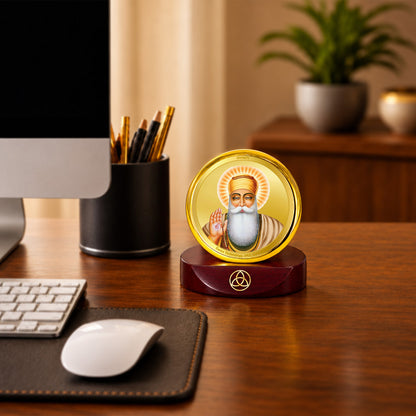 24K Gold-Plated Guru Nanak Dev Ji Car Dashboard Frame | 5x5 CM