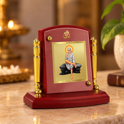 24K Gold-Plated Sai Baba MDF Car Dashboard Frame | 7.5x9 CM