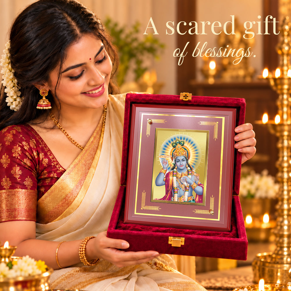 24K Gold-Plated Vishnu MDF Frame | Premium Gift Box | 10x10 CM