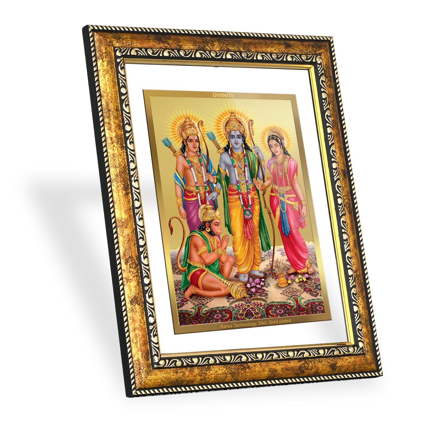DIVINITI 24K Gold Plated Foil Ram Darbar Wall Photo Frame for Home Decor, Wall Hanging, Table Top, Puja Room & Gift DG113S3 (27.6X35.4 CM)