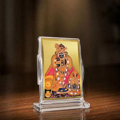 24K Gold-Plated Banke Bihari Ji Acrylic Car Dashboard Frame | 11x7 CM