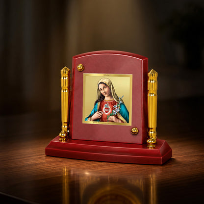 24K Gold-Plated Mother Mary MDF Car Dashboard Frame | 7.5x9 CM