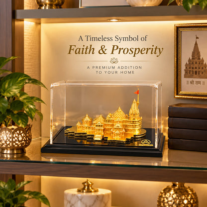 24K Gold-Plated Ram Mandir Showpiece | Premium Gift Box | 12x23 CM
