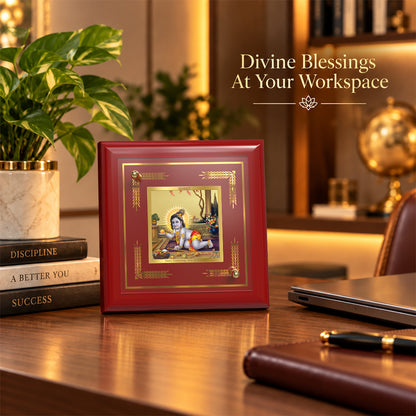 24K Gold-Plated Laddu Gopal MDF Frame | Premium Gift Box | 10x10 CM