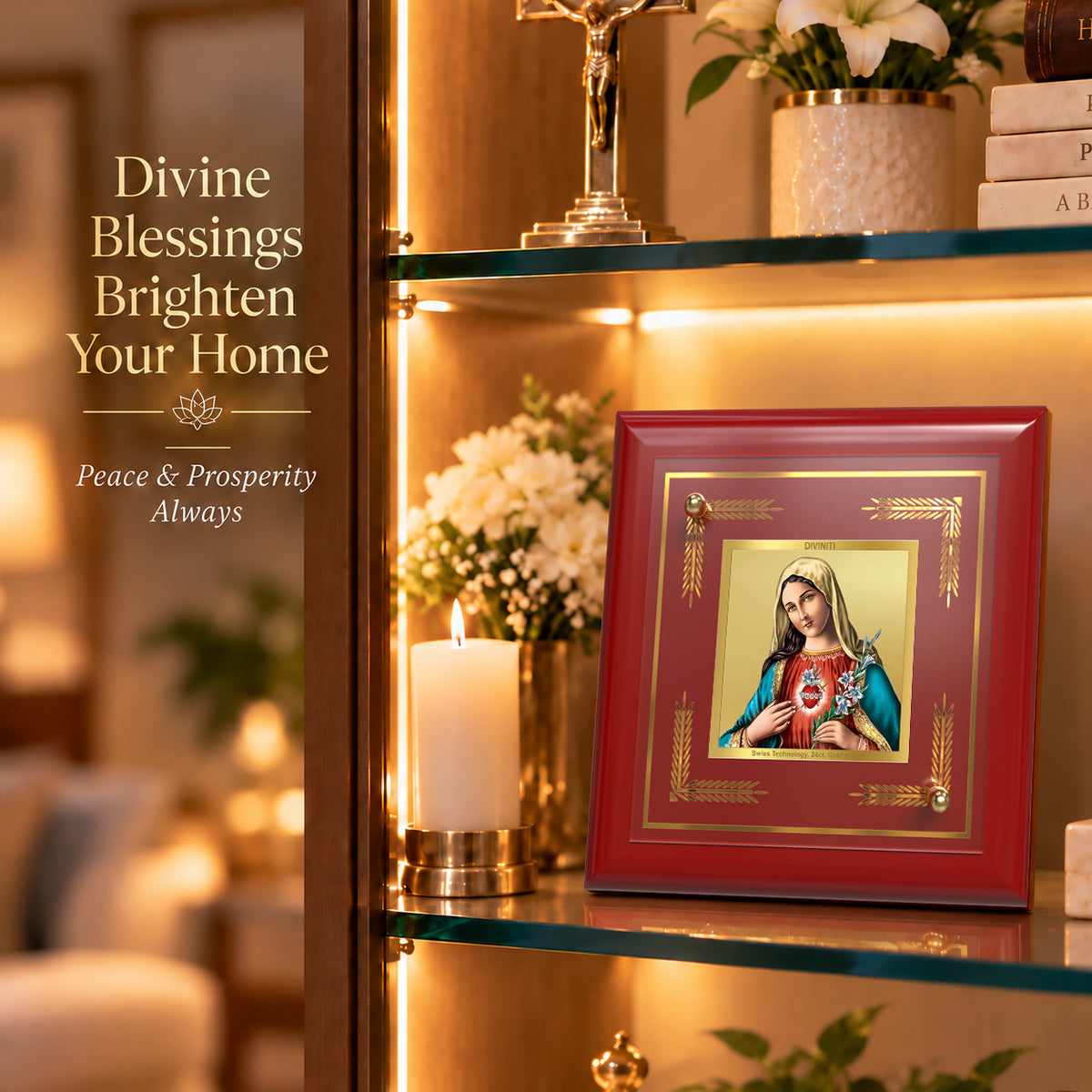 24K Gold-Plated Mother Mary MDF Frame | Premium Gift Box | 10x10 CM