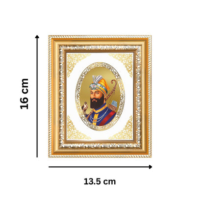 Guru Gobind Singh Ji Divine Sikh Guru Warrior Sacred Royal Tabletop Frame in 24K Gold Plated Foil