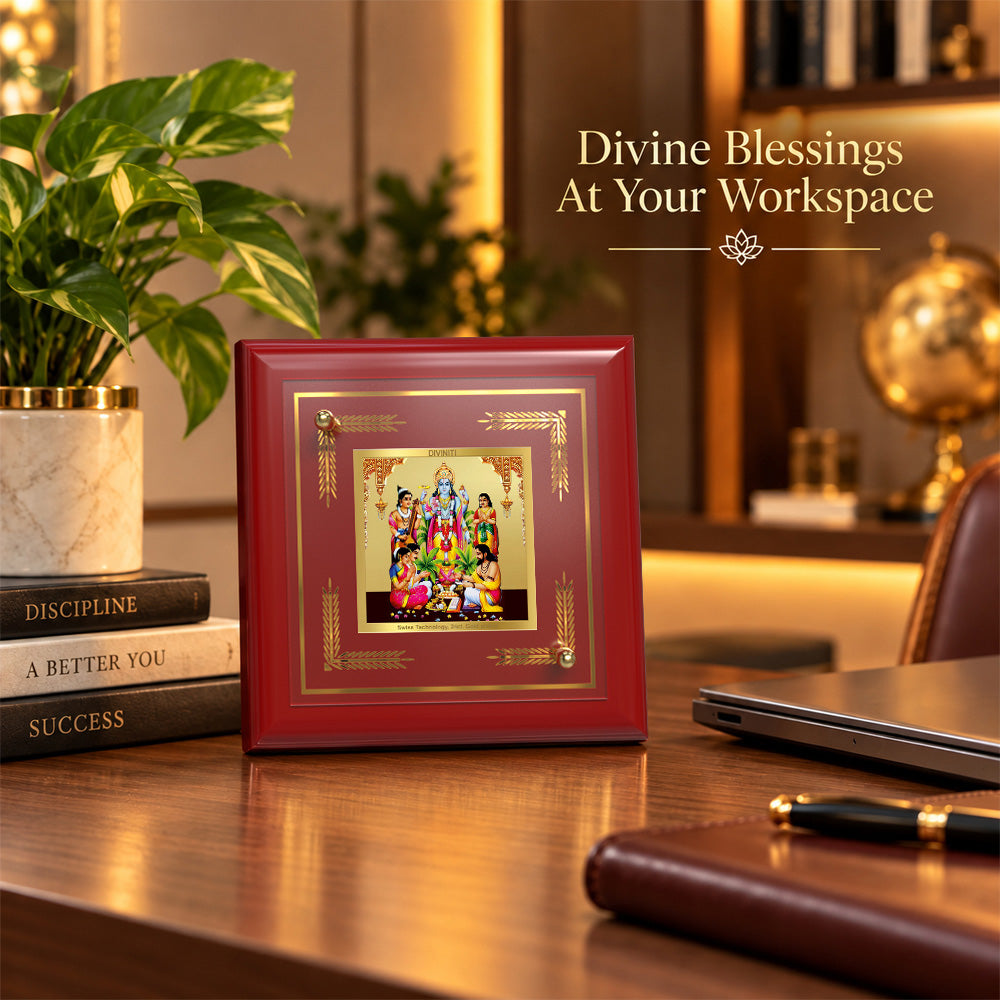 24K Gold-Plated Lord Satyanarayana MDF Frame | Premium Gift Box | 10x10 CM