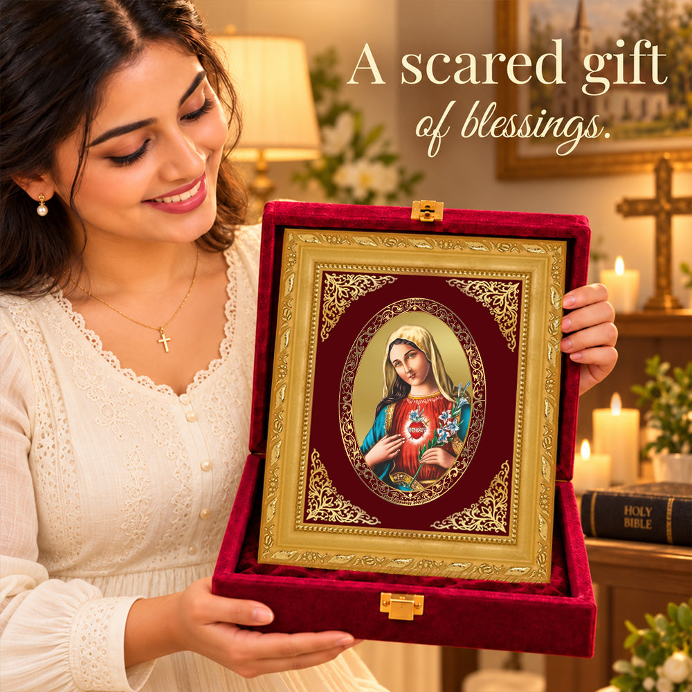 24K Gold-Plated Mother Mary Frame | Premium Gift Box | 17.5x21.5 CM
