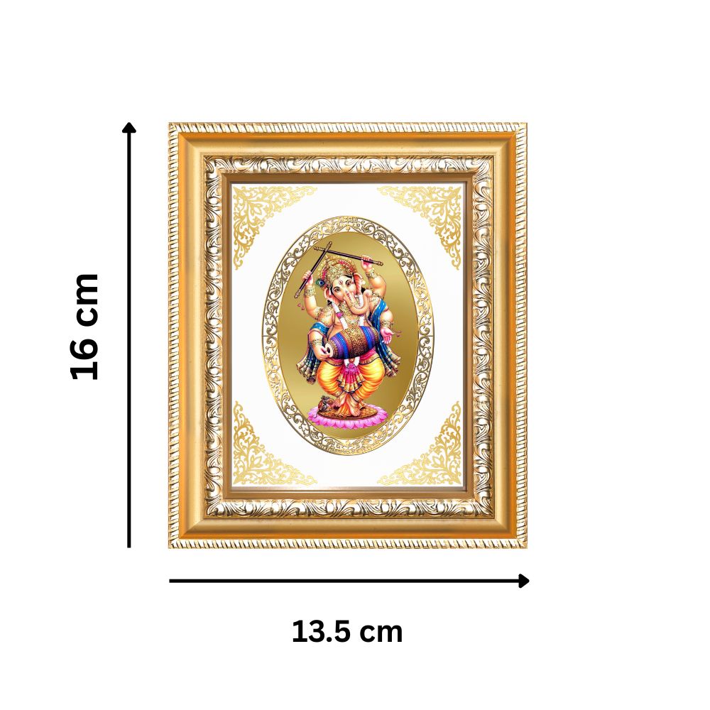Dancing Ganesha Divine Joy & Creative Energy Sacred Royal Tabletop Frame in 24K Gold Plated Foil