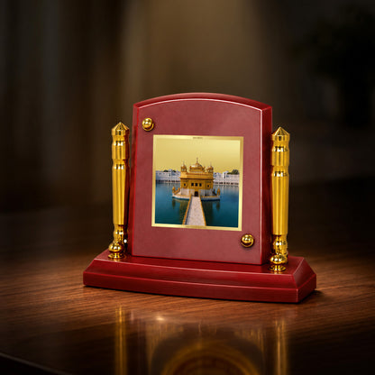 24K Gold-Plated Golden Temple MDF Car Dashboard Frame | 7.5x9 CM