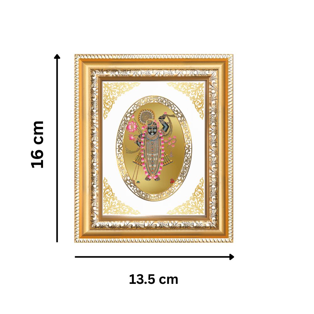 Shrinath Ji Divine Nathdwara Krishna Sacred Seva & Blessings Royal Tabletop Frame in 24K Gold Plated Foil