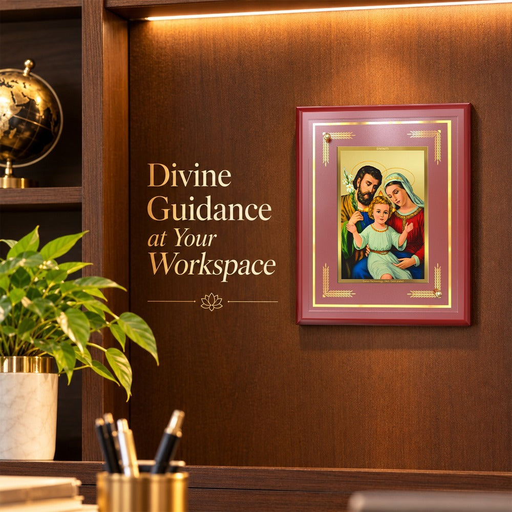 24K Gold-Plated Holy Family MDF Frame | Premium Gift Box | 26x20 CM