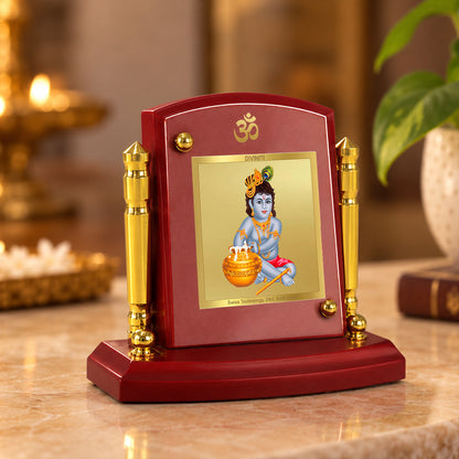 24K Gold-Plated Bal Gopal MDF Car Dashboard Frame | 7.5x9 CM