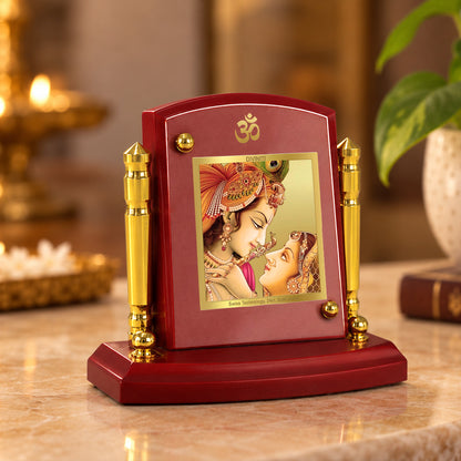 24K Gold-Plated Radha Krishna MDF Car Dashboard Frame | 7.5x9 CM
