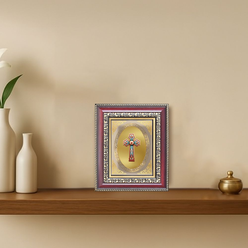 Holy Cross Divine Christian Sacred Faith & Blessings Royal Tabletop Frame in 24K Gold Plated Foil
