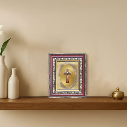 Holy Cross Divine Christian Sacred Faith & Blessings Royal Tabletop Frame in 24K Gold Plated Foil