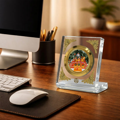 24K Gold-Plated Vaishno Devi Mata Darbar Acrylic Car Dashboard Frame | 8x7 CM