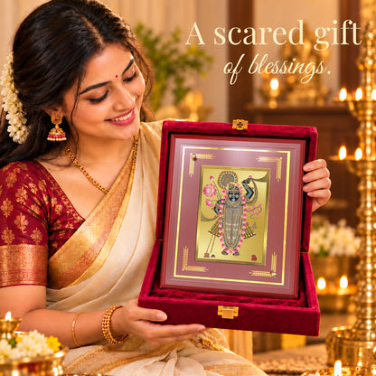 24K Gold-Plated Shrinath Ji MDF Frame | Premium Gift Box | 26x20 CM