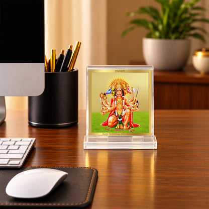 24K Gold-Plated Panchmukhi Hanuman Acrylic Car Dashboard Frame | 6x5 CM