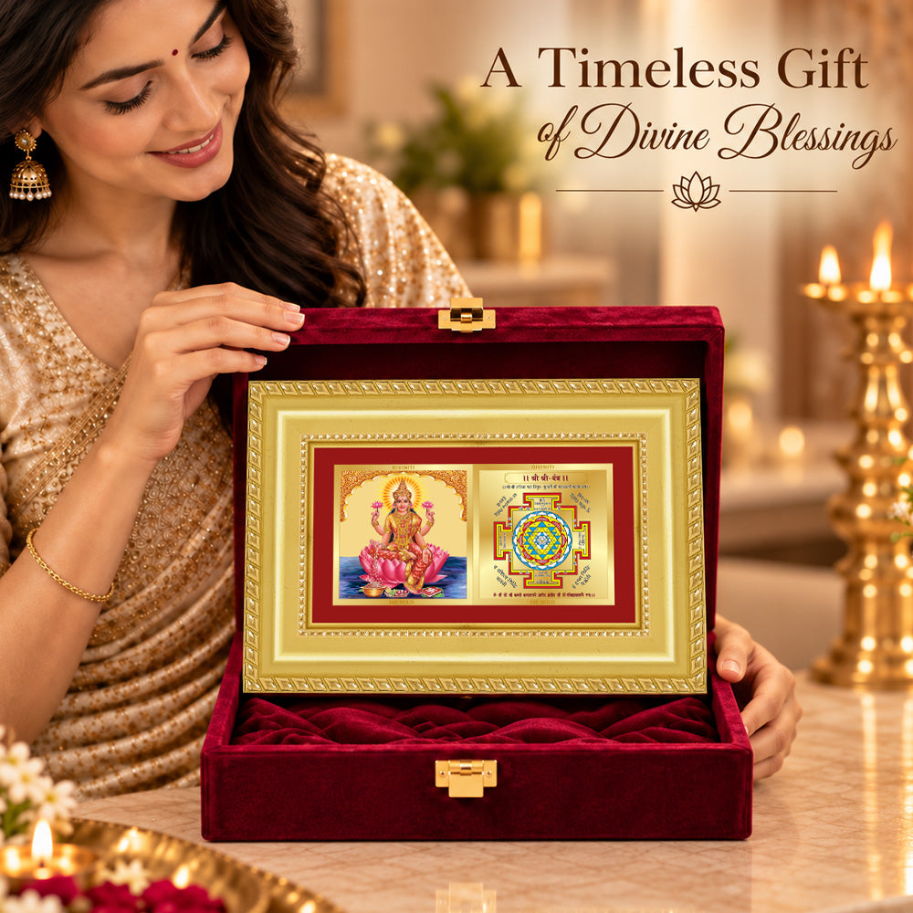 24K Gold-Plated Laxmi & Shree Yantra Combo Frame | Premium Gift Box | 10x15 CM