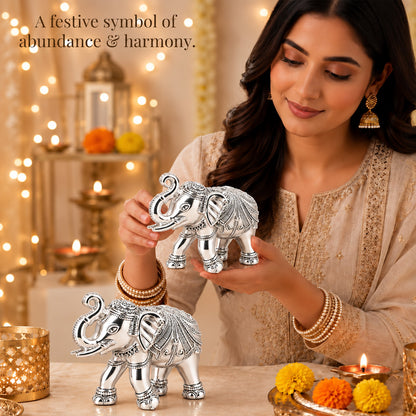 999 Silver-Plated Elephant Pair | Premium Gift Box | 6x8 CM