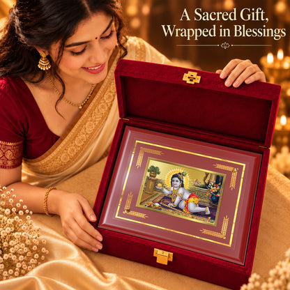 24K Gold-Plated Laddu Gopal MDF Frame | Premium Velvet Gift Box | 27x35 CM