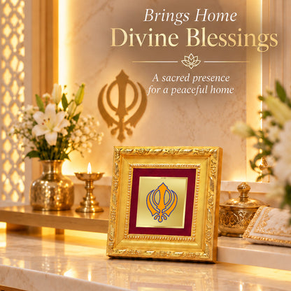 24K Gold-Plated Khanda Sahib Frame | Premium Gift Box | 10x10 CM