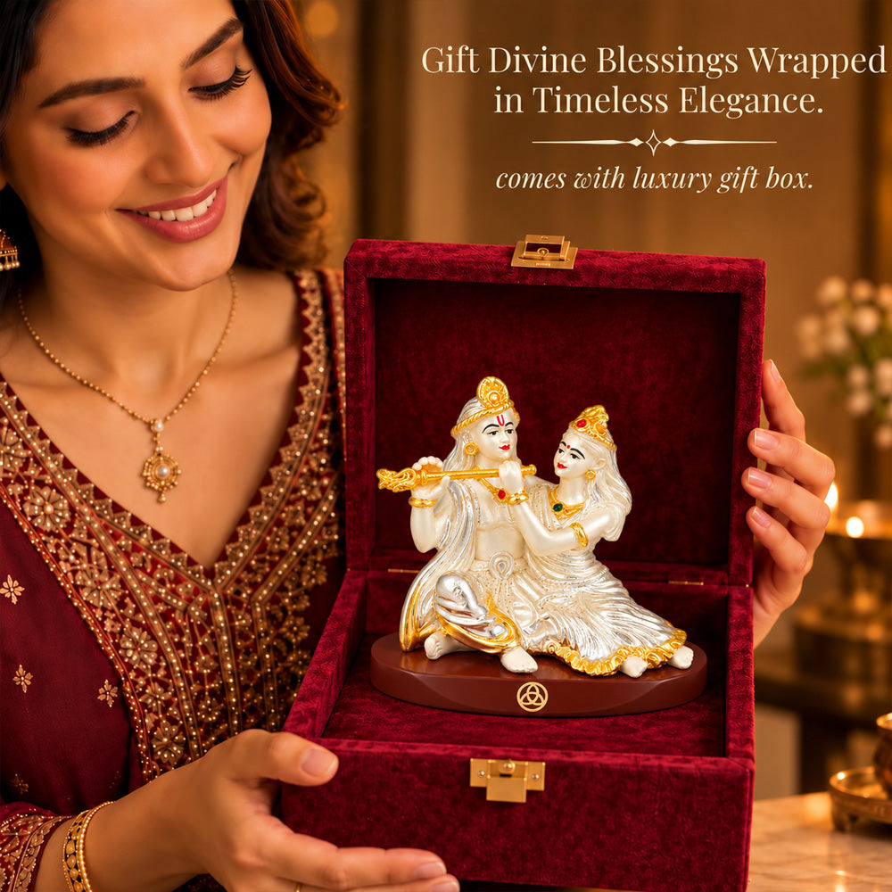 DIVINITI 999 Silver-Plated Radha Krishna Idol | Car & Home Decor | Gift Box | 6x9 CM
