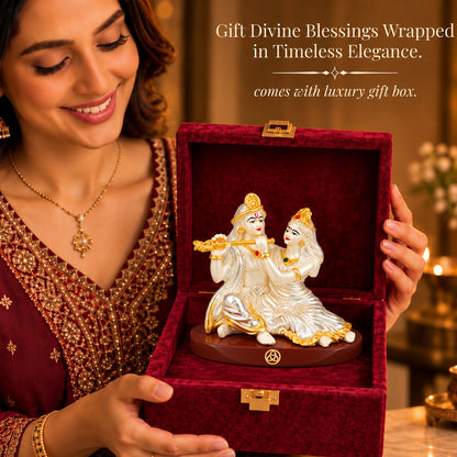 DIVINITI 999 Silver-Plated Radha Krishna Idol | Car & Home Decor | Gift Box | 6x9 CM