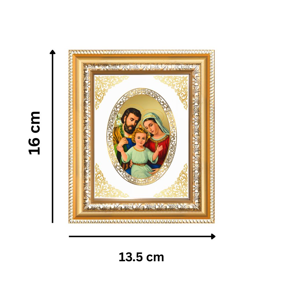 Holy Family (Jesus, Mary & Joseph) Divine Love & Unity Sacred Royal Tabletop Frame in 24K Gold Plated Foil