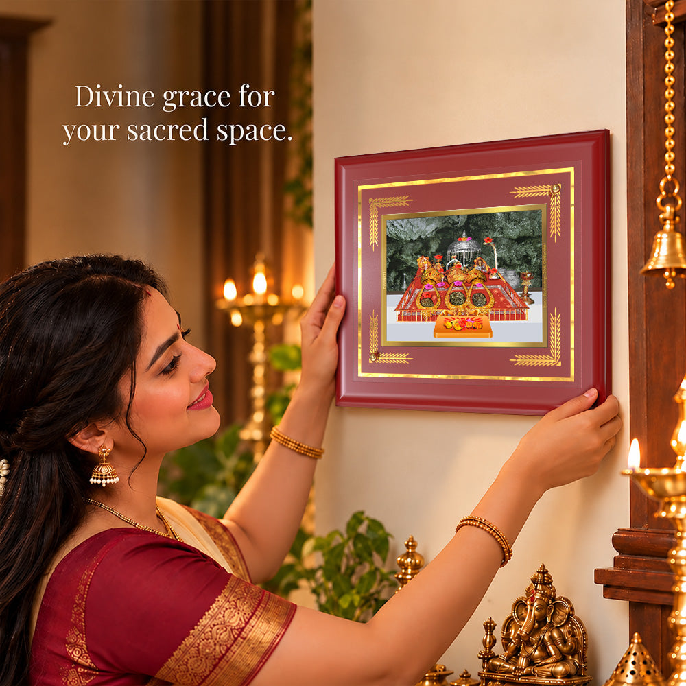 24K Gold-Plated Vaishno Devi Mata Darbar MDF Frame | Premium Gift Box | 22 X 18 CM