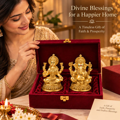 24K Gold-Plated Laxmi Ganesha Idol | Premium Gift Box | 10x13 CM