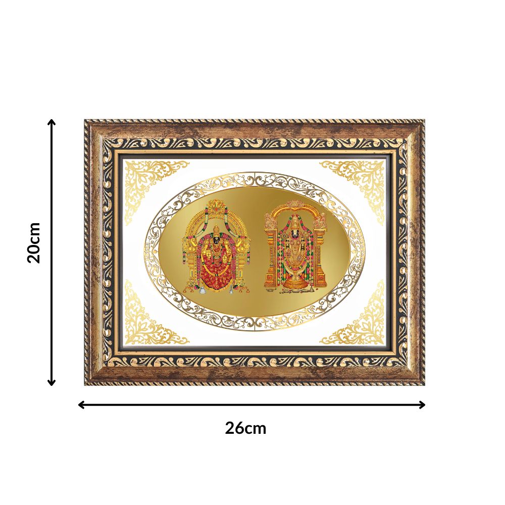 Lord Balaji & Goddess Padmavati Divine Tirupati Sacred Blessings Royal Tabletop Frame in 24K Gold Plated Foil
