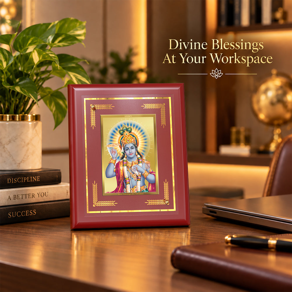 24K Gold-Plated Lord Vishnu MDF Frame | Premium Gift Box | 13.5x16 CM