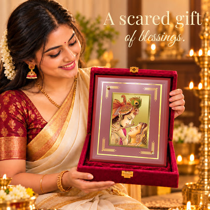 24K Gold-Plated Radha Krishna Close-Up MDF Frame | Premium Gift Box | 22 X 18 CM