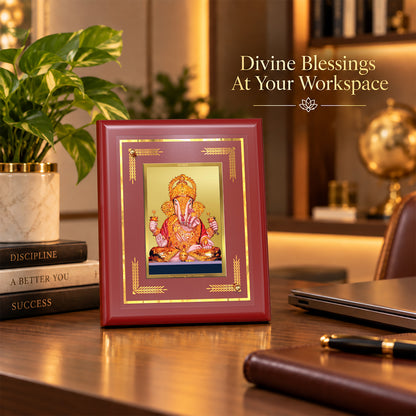24K Gold-Plated Dagadu Ganesha MDF Frame | Premium Gift Box | 13.5x16 CM
