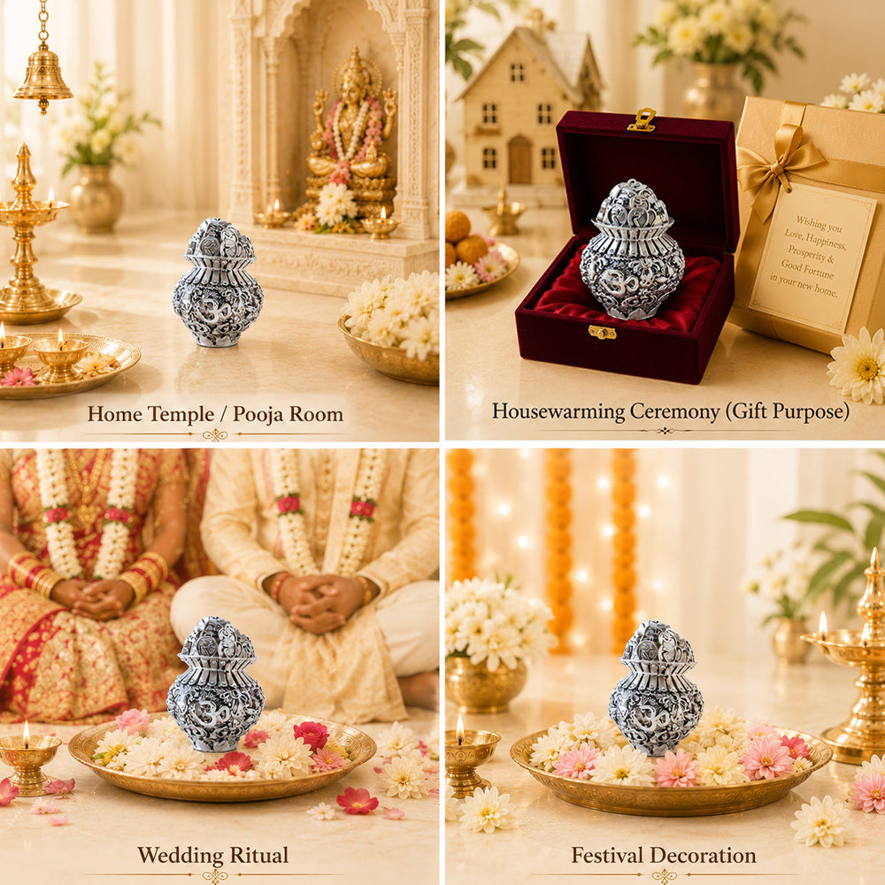 Diviniti 999 Silver Plated Antique Kuber Kalash With Gift Box  – A Symbol of Prosperity & Abundance