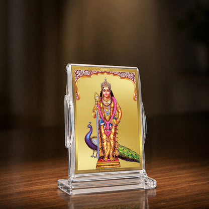24K Gold-Plated Lord Murugan Acrylic Car Dashboard Frame | 11x7 CM