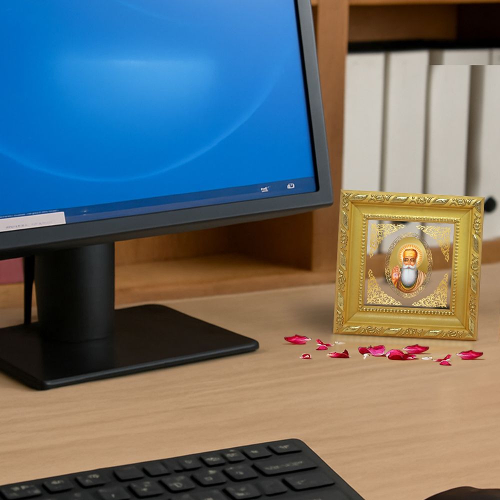 Guru Nanak Dev Ji | Divine Sikh Guru Royal Tabletop Photo Frame in 24K Gold Plated Foil