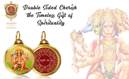 Diviniti 24K Gold Plated Lord Panchmukhi Hanuman & Yantra 28MM Double Sided Pendant For Men, Women & Kids