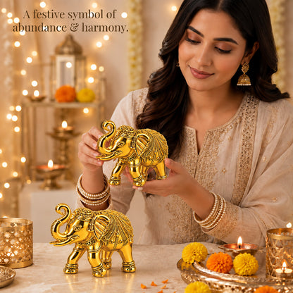 999 Gold-Plated Elephant Pair | Premium Gift Box | 6x8 CM