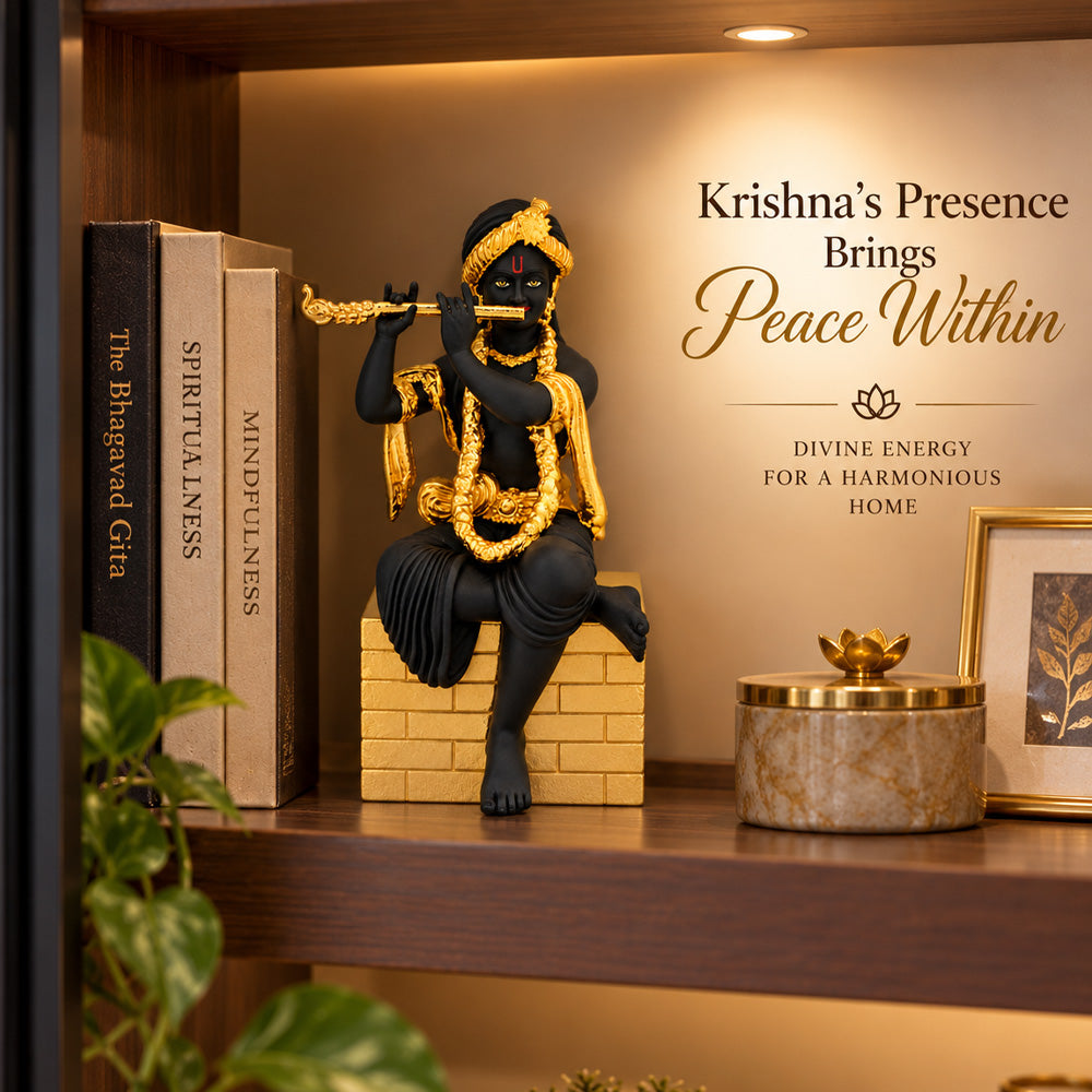 24K Gold-Plated Black Krishna Idol | Premium Gift Box | 16x9 CM