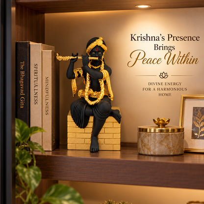 24K Gold-Plated Black Krishna Idol | Premium Gift Box | 16x9 CM