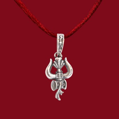 925 Pure Silver Trishul with Damru Pendant for Men, Women & Kids Divine God Pendant for Birthday, Anniversary, Special Occasion Gift (1.6x1 cm, 3g)