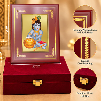 24K Gold-Plated Krishna-Bal Gopal MDF Frame | Premium Gift Box | 27x35 CM